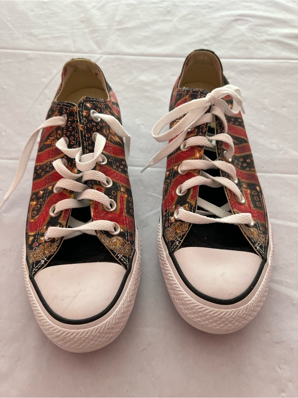 Converse Low-Top Patterned Sneakers in Red, Black and White
